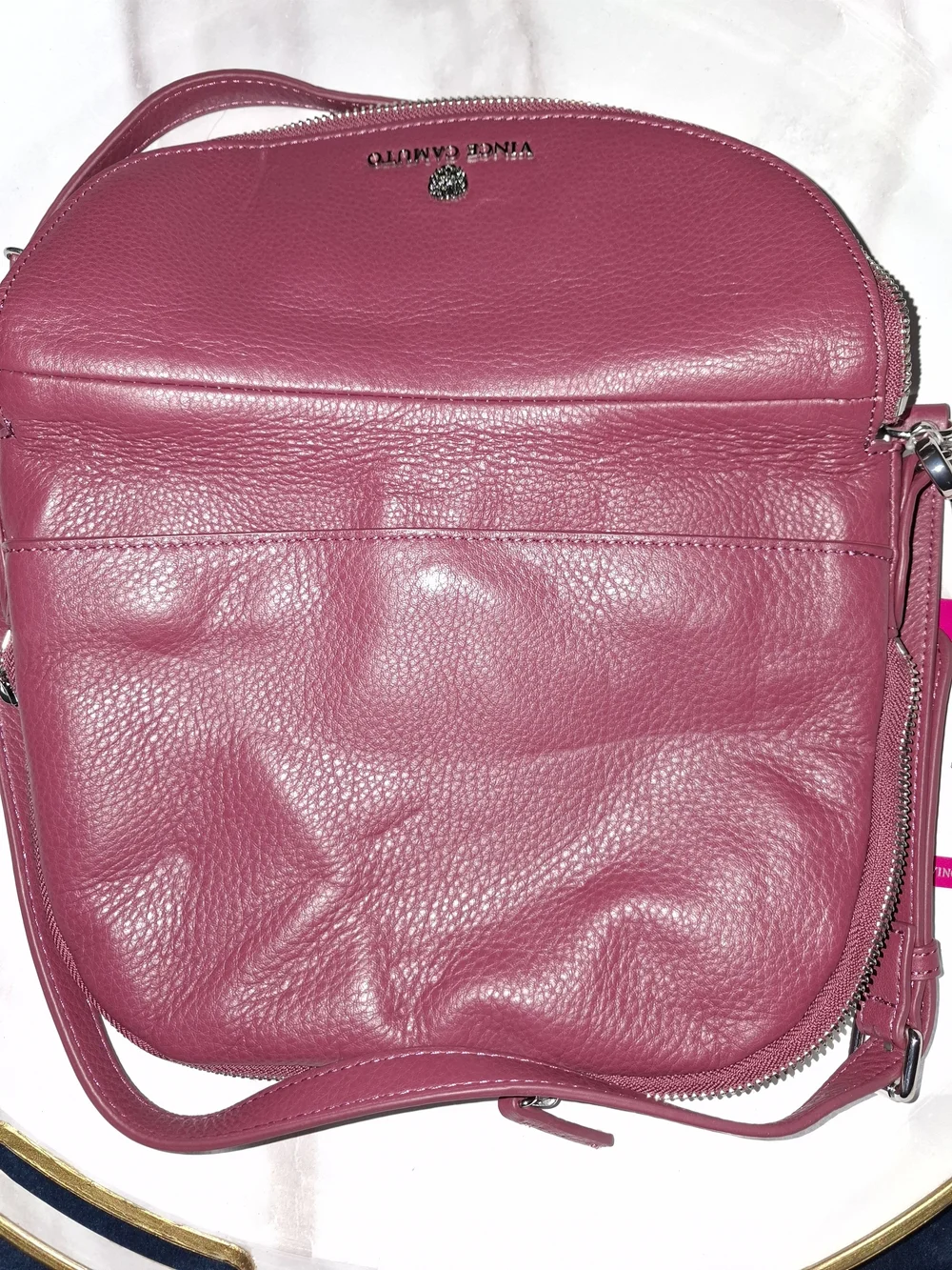 Vince Camuto Raspberry Pink Pebbled Leather Crossbody Bag
